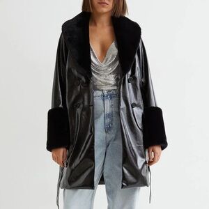 HM Vinyl Fur Trim Coat